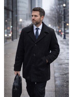 Calvin Klein Mens XXL Black Wool Peacoat Quilt Lining Button New Single Breast